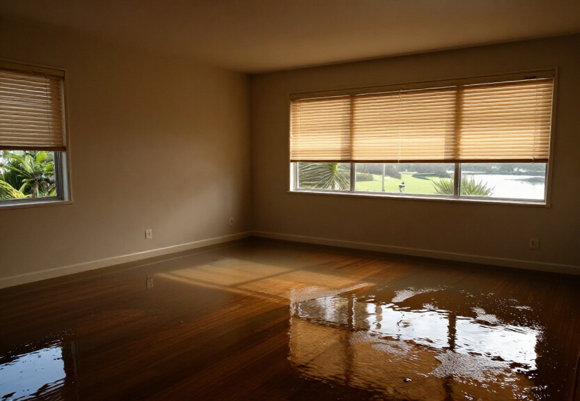 Water-damaged subfloor with visible mould in Prairiewood